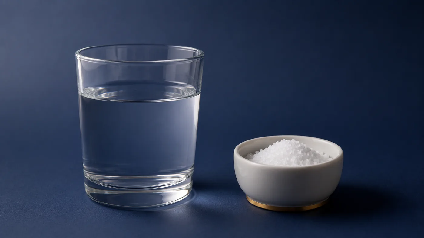 Ein Glas Leitungswasser und eine Schale Salz
