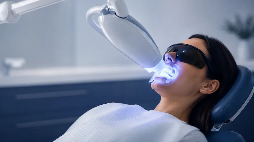 Zahnaufhellung in der Praxis mit Whitening-Lampe