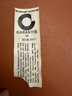 Original-Etikett mit Garantie bis 30.06.1977